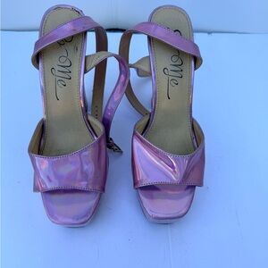 So Me Iridescent Pink Open-Toe Block Heels